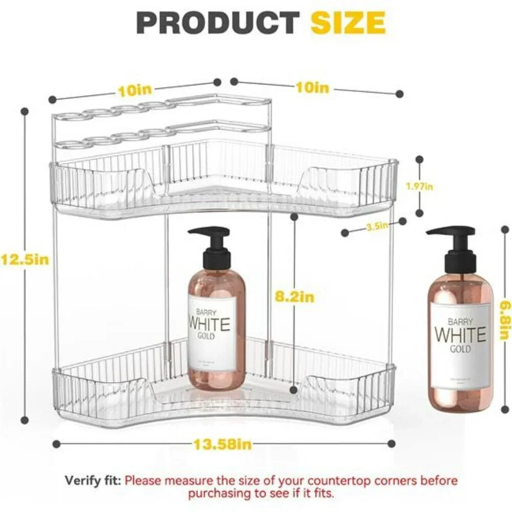 Clear 2 tier corner organizer with brush holder bathroom vanity storage
